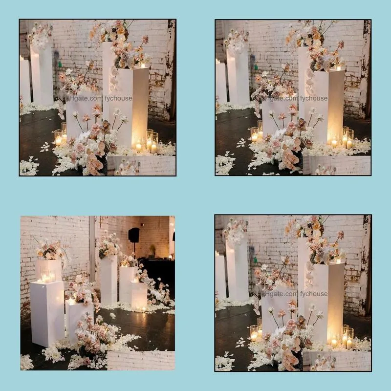 party decoration 3pcswholesale mental wedding plinth white clear acrylic display stand round for events yudao931