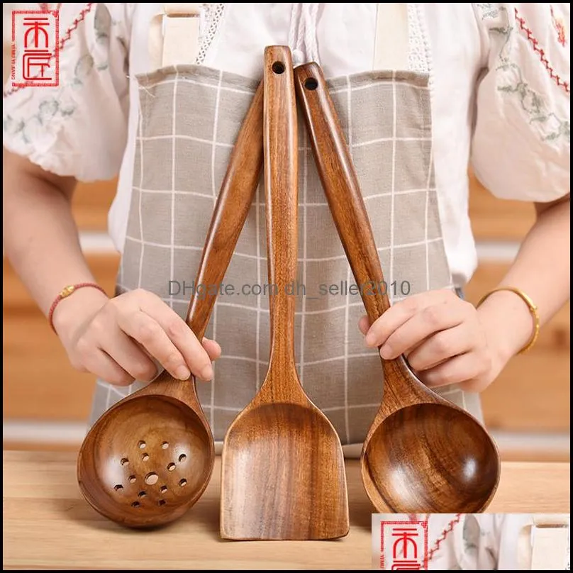 japanese spoon teakwood wooden tableware soup spoon frying rice seasoning spoons long handle colander pot spoons