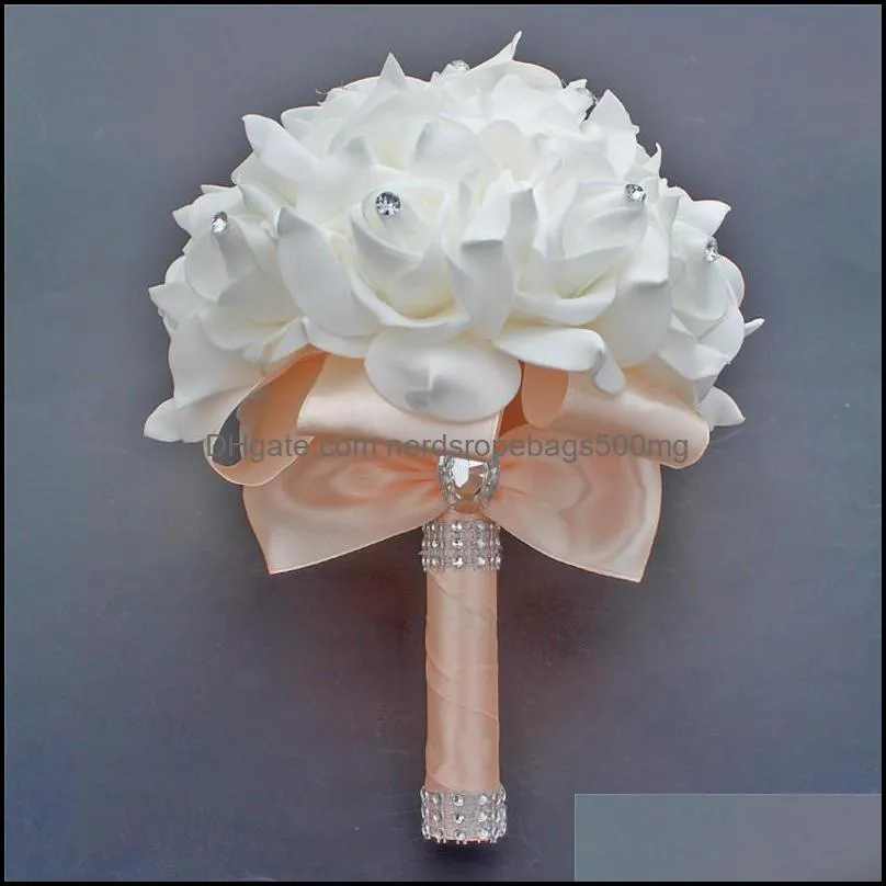 wedding bride bouquet flowers pe bride holding flowers cheap handmade foam flowers rose satin romantic bouquet flower