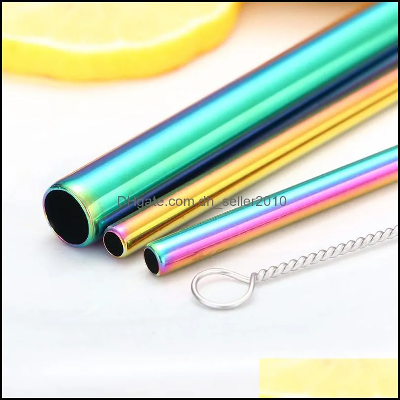 304 stainless steel straw set bend straight juice straws natural color metal straw 21 5mm bubble tea straws with straw cleaner