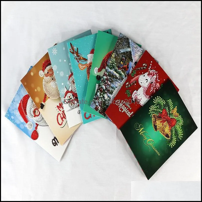 merry christmas card diy diamond painting birthday greeting card santa clause moose snowman diy drill card