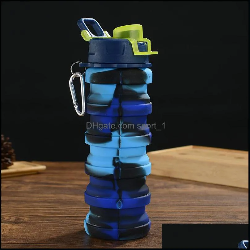 500ml camouflage water bottle silicone fold telescopic tumbler carabiner sports drinks cups portable hiking camping equipment