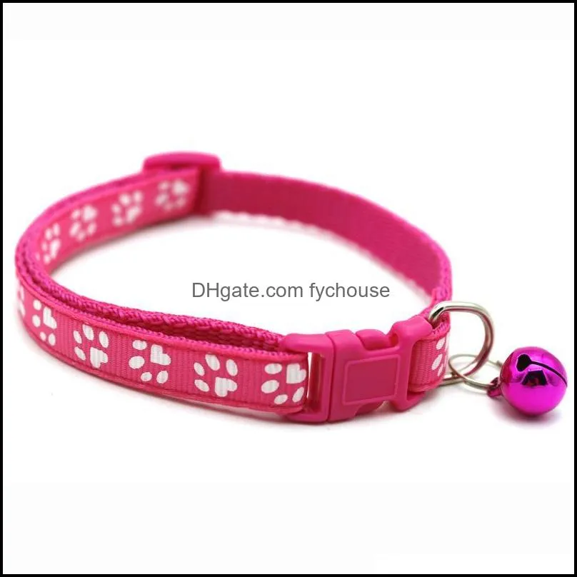 dog puppy cat collar breakaway adjustable cats collars with bell bling paw charms pet decor supplies 12styles