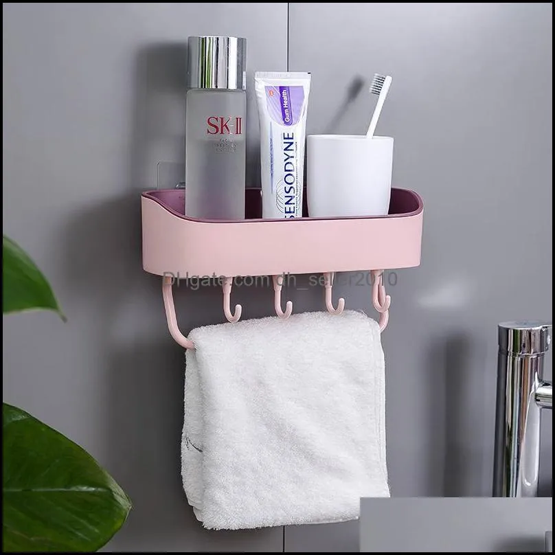 plastic punch wall hanging bathroom rack selfadhesive soap shampoo holder storage rack with 4 hanger