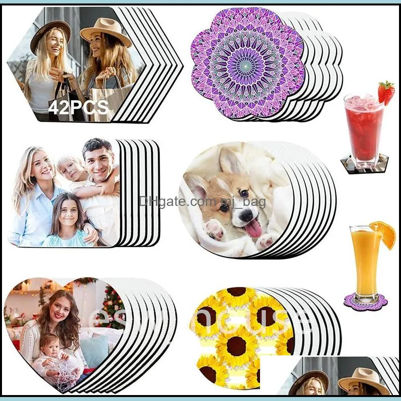 42 pcs blank sublimation neoprene coasters multi shaped diy heat transfer printing kitchen car tumbler mat