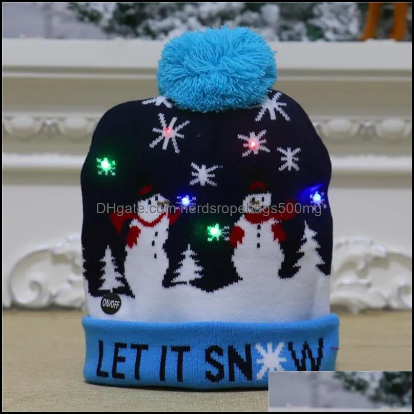 led light knitted beanies snowman santa unisex adults kids new year xmas luminous hat merry christmas party light warm hat