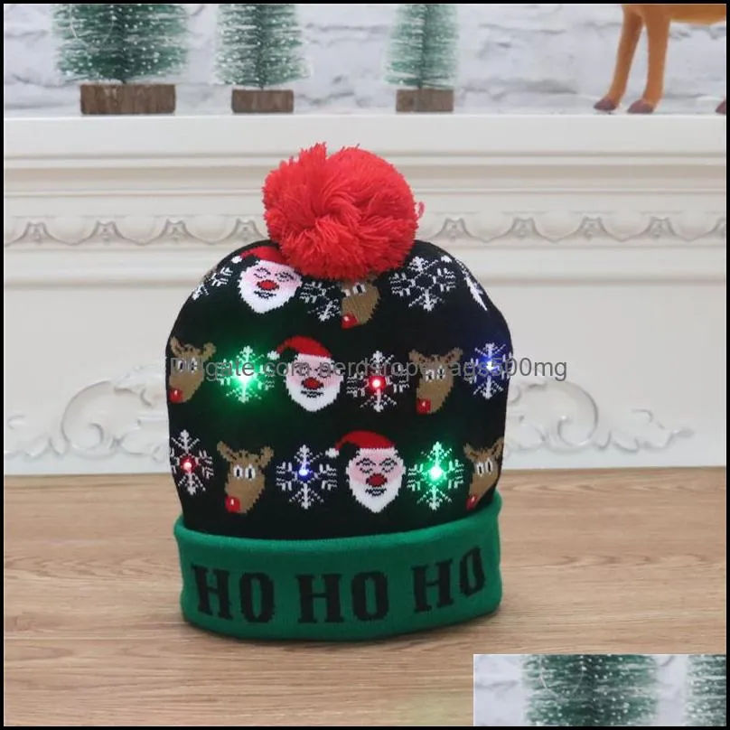 led light knitted beanies snowman santa unisex adults kids new year xmas luminous hat merry christmas party light warm hat