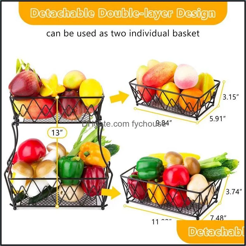 storage baskets household 2 tier fruit plate countertop metal basket holder tray stand can be folded