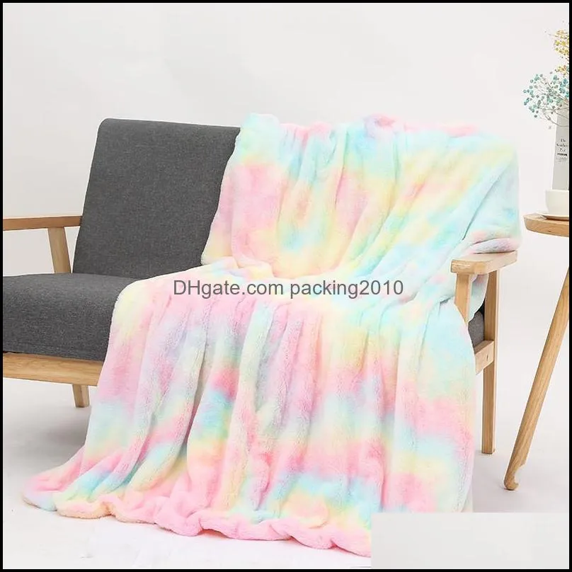 rainbow color blanket kids adult soft gradient bedding sofa cover winter keep warm rainbow blankets 6 patterns