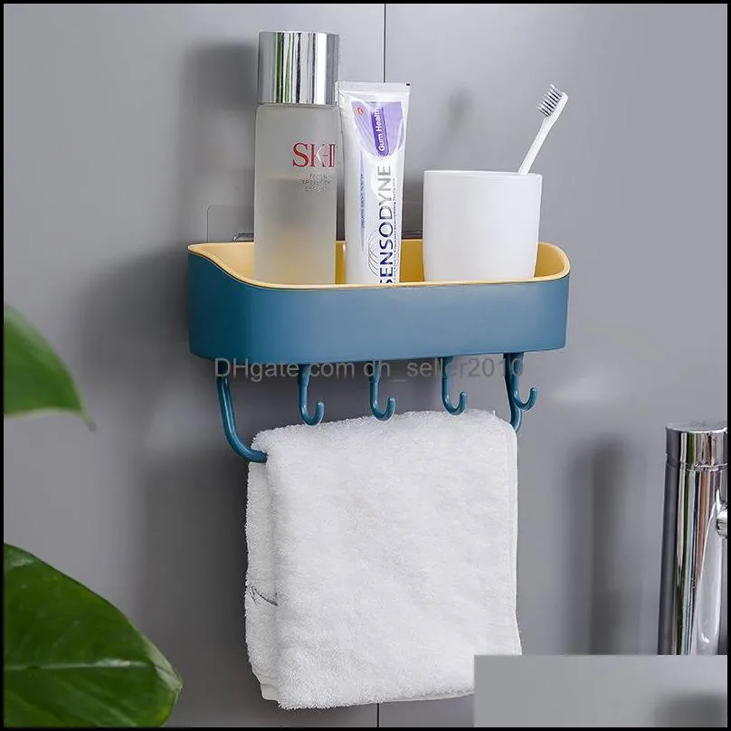 plastic punch wall hanging bathroom rack selfadhesive soap shampoo holder storage rack with 4 hanger