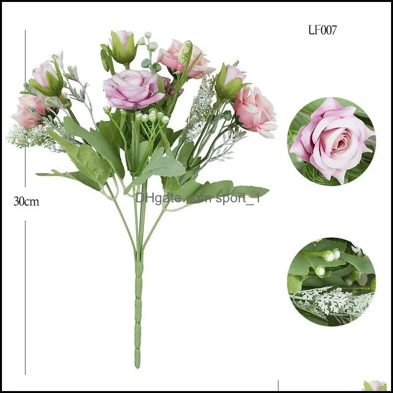 5 forks artificial flowers bouquet bride bridal bridesmaid silk rose tea bud flowers wedding romantic home decor