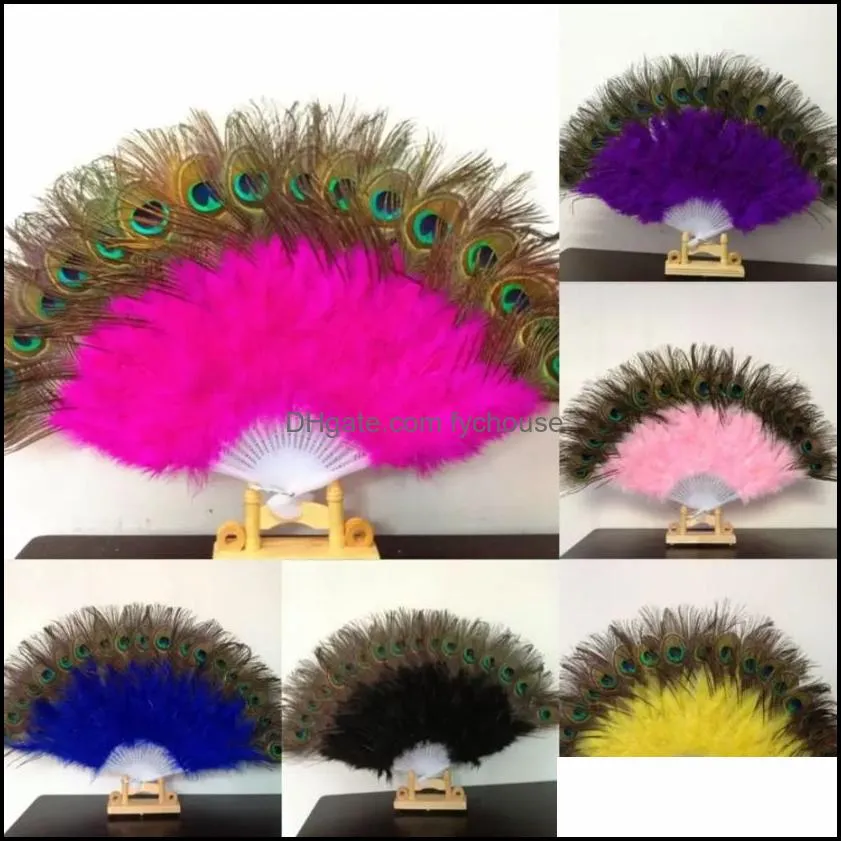 peacock feather hand fan dancing bridal party supply decor chinese style classical fans party favor p1013