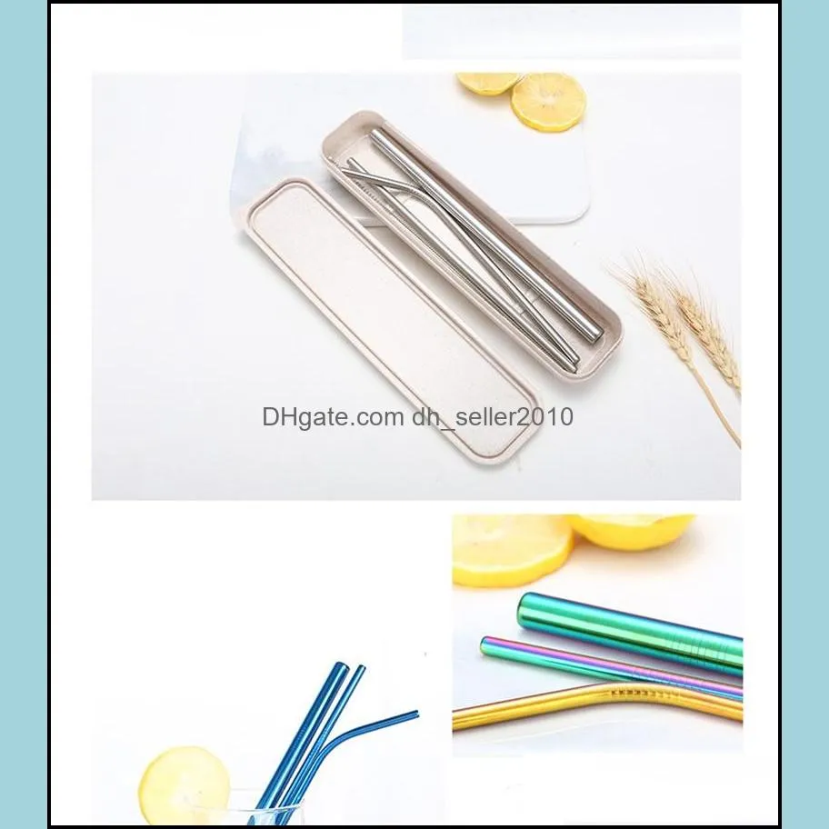 304 stainless steel straw set bend straight juice straws natural color metal straw 21 5mm bubble tea straws with straw cleaner