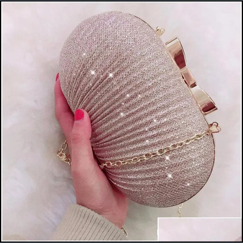 golden evening clutch bag women bags wedding shiny handbags bridal metal bow clutch bags chain shoulder bag