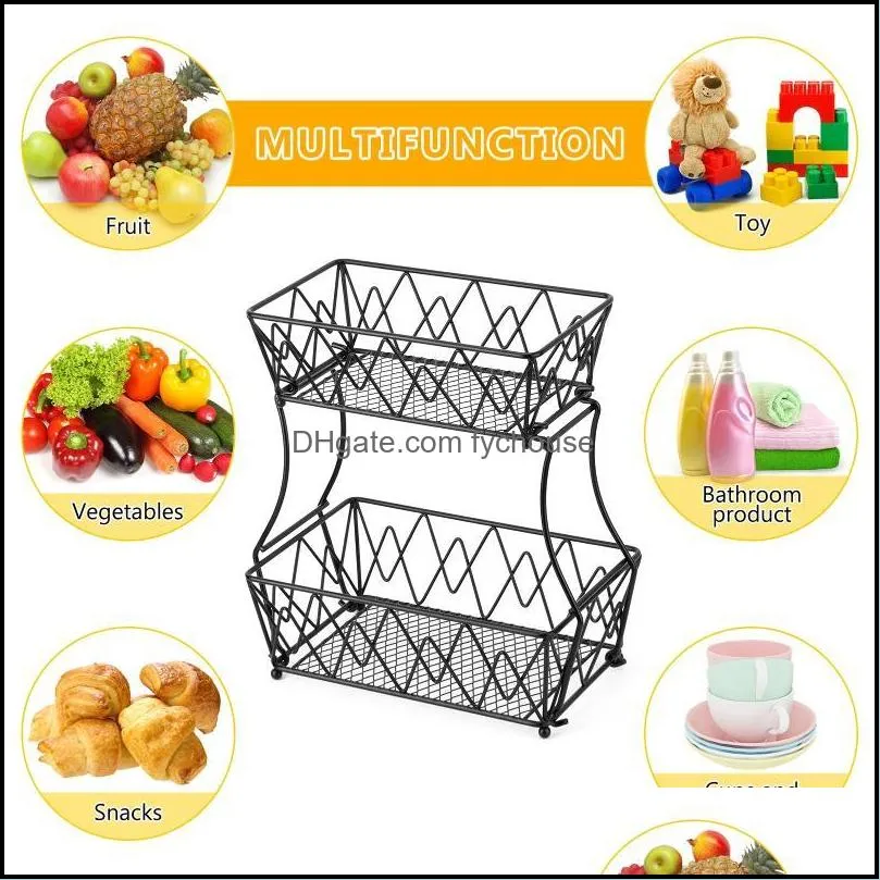 storage baskets household 2 tier fruit plate countertop metal basket holder tray stand can be folded