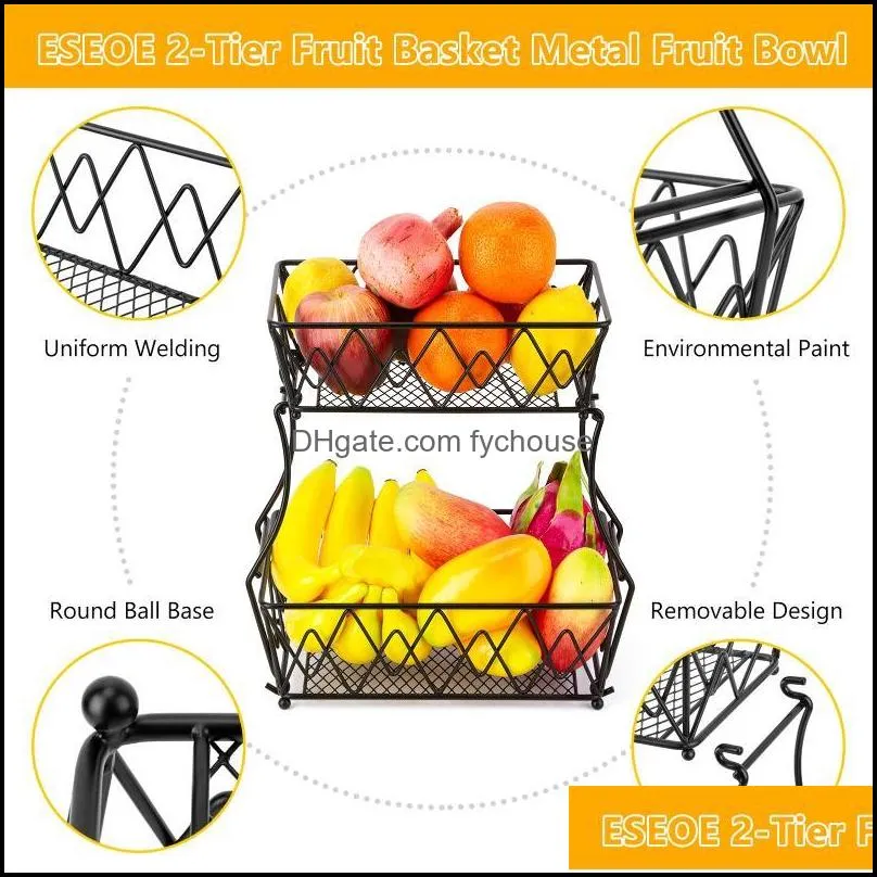 storage baskets household 2 tier fruit plate countertop metal basket holder tray stand can be folded