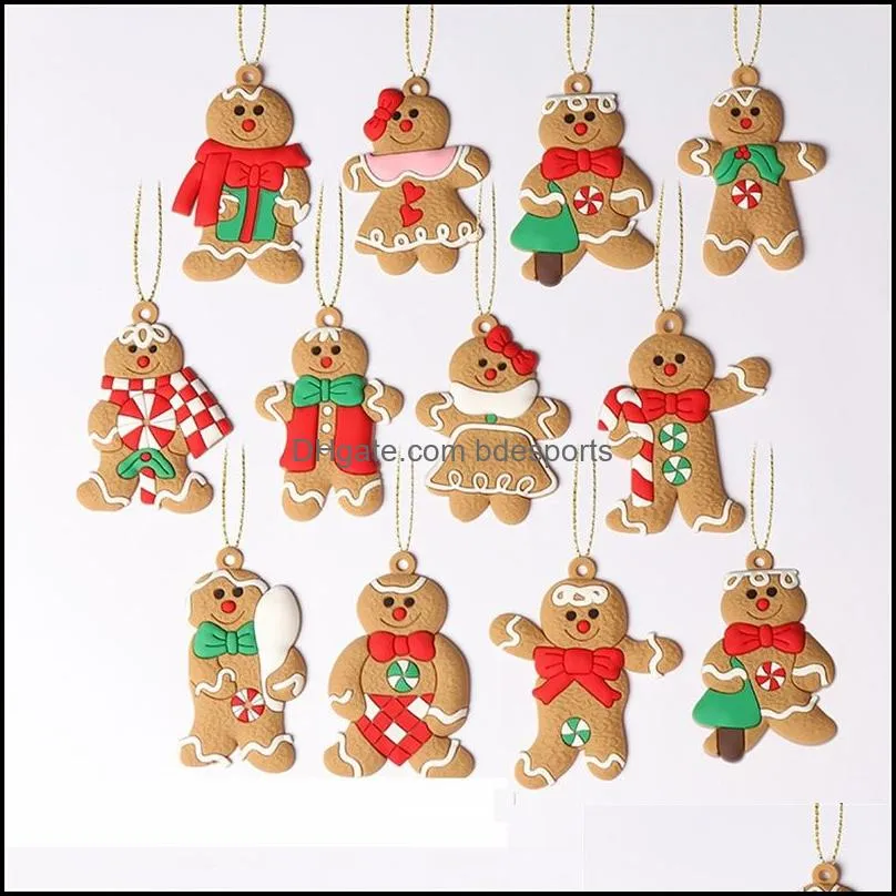 christmas tree gingerbread man ornaments 12pcs/set assorted pvc gingerbread figurines holiday new year decorations