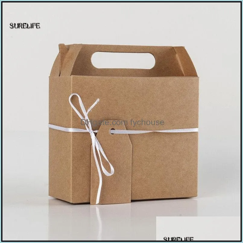 gift wrap 20pcs european kraft paper box wedding candy cake packing portable case big size 14 5x6 5x16cm with card and ribbon