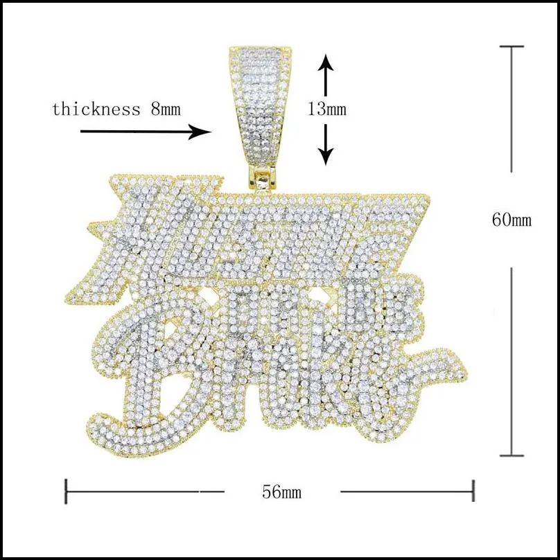 iced out bling men necklace jewelry micro pave 5a cz gold color rock punk hip hop letter hustle or be broke pendant necklaces