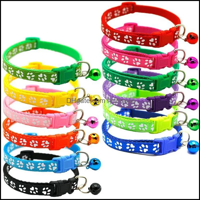 dog puppy cat collar breakaway adjustable cats collars with bell bling paw charms pet decor supplies 12styles