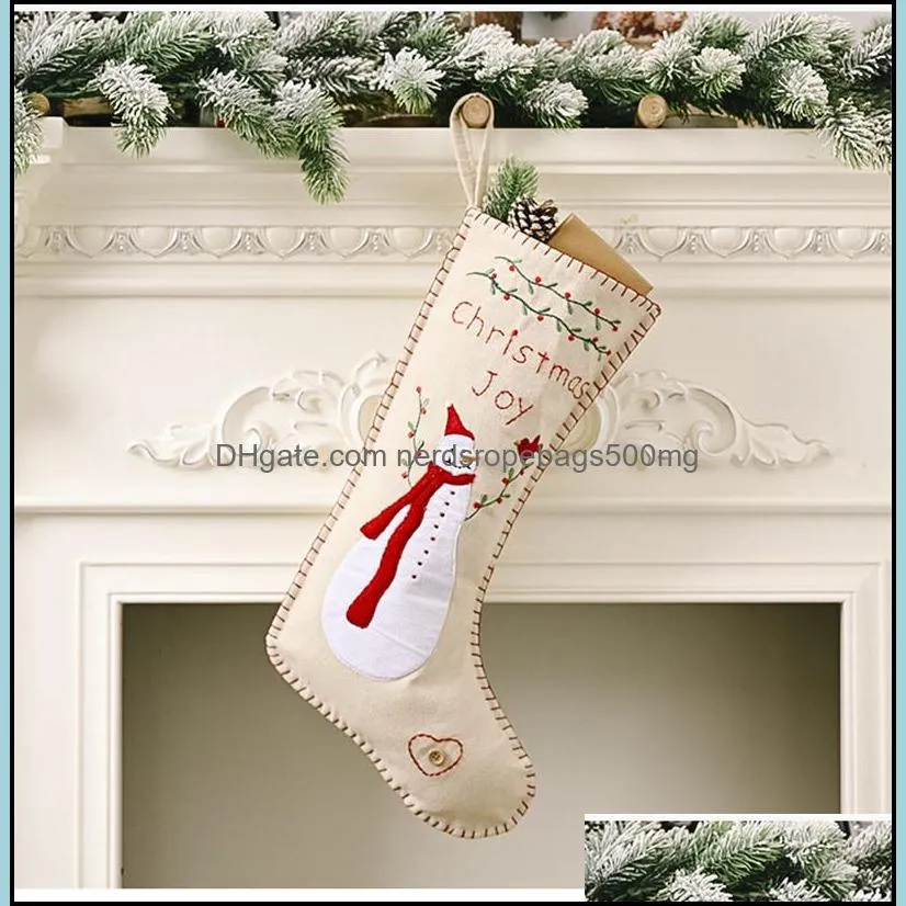 burlap embroidery christmas socks 46x18cm kids gift candy bag santa snowman design burlap embroidery xmas decorative stocking