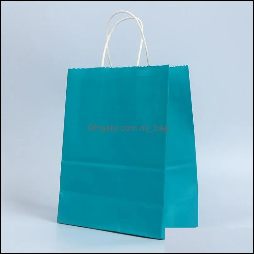 50pcs lot color kraft paper bag with handles 21x15x8cm festival present wrap package shopping bags multicolor