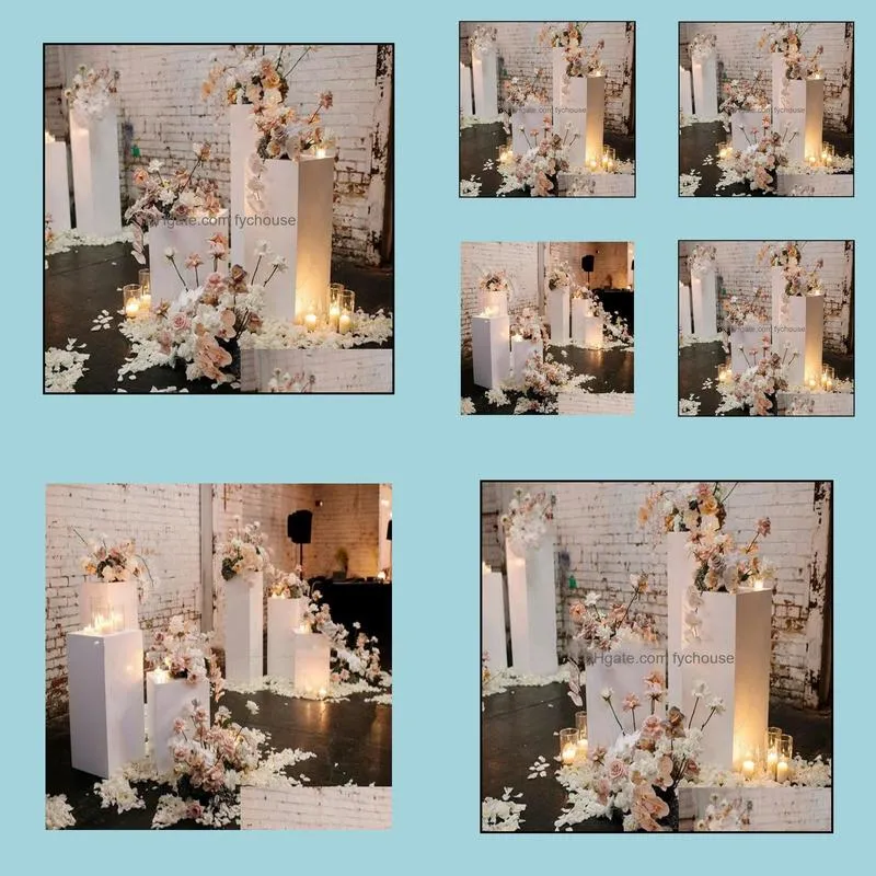 party decoration 3pcswholesale mental wedding plinth white clear acrylic display stand round for events yudao931