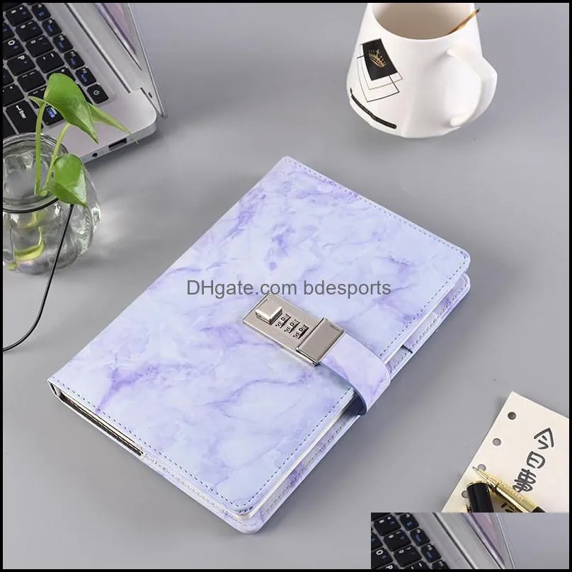a5 marble texture notebook with password lock leather notepad agenda diary planner agenda school stationery gift