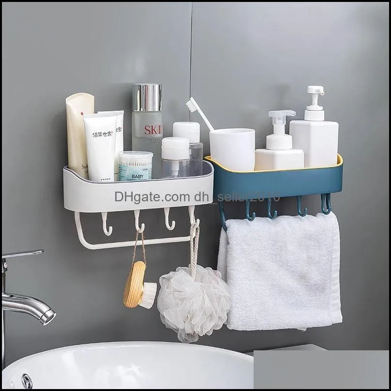 plastic punch wall hanging bathroom rack selfadhesive soap shampoo holder storage rack with 4 hanger