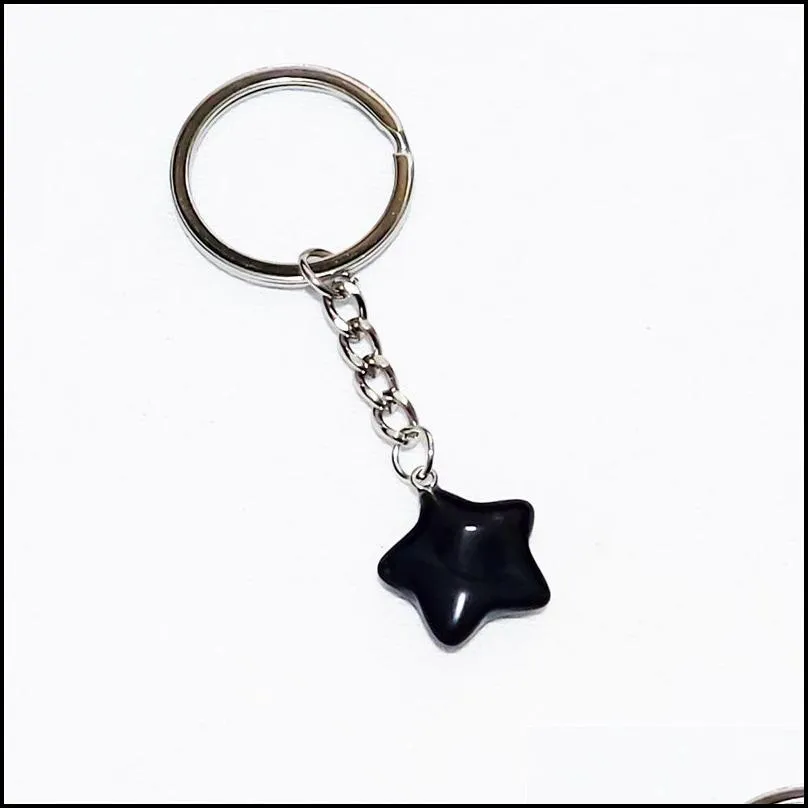 star shape reiki healing natural stone keychains chakra pink green black agate key rings keyrings women men jewelry