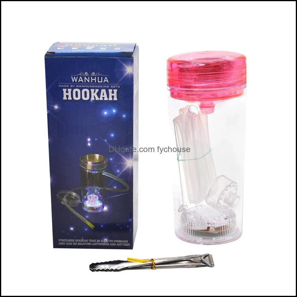 2019 new hookah set acrylic hookah shisha chicha narguile nargile acrylic plastic smoking water pipes led lighter glass smoking pipe oil