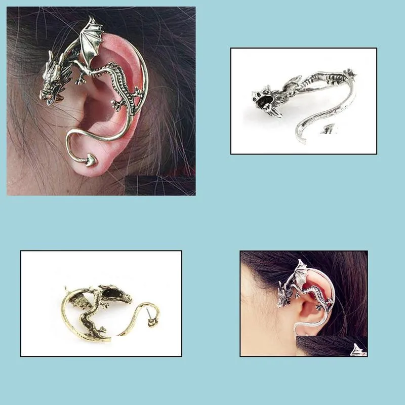 ears cuffing retro vintage silver bronze punk temptation dragon bite ear cuff clip wrap earring cip on earrings
