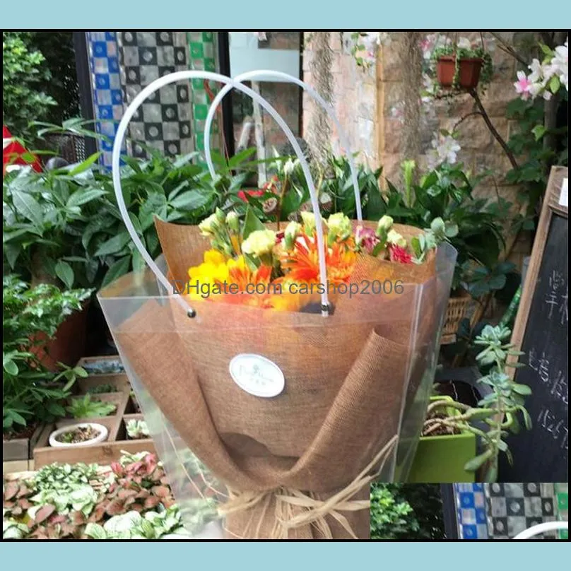 trapezoidal transparent gift bag plastic waterproof flower bags shop package bags party holiday flowers package handbags