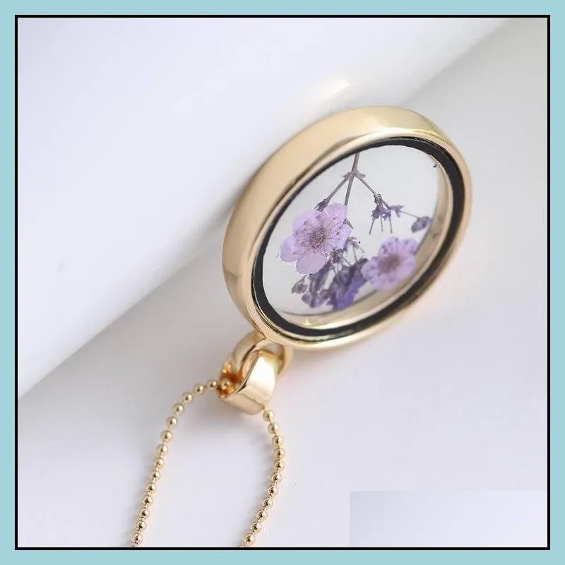 pendant necklace fashion jewelry locket dried flower plant pendant chain necklace flower locket necklaces