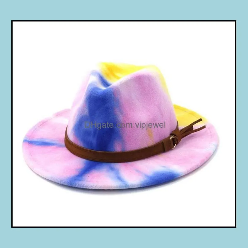 tie dye jazz cap women men wide brim hats formal man panama hat woman felt fedora caps mens trilby lovers fashion accessories 5 colors