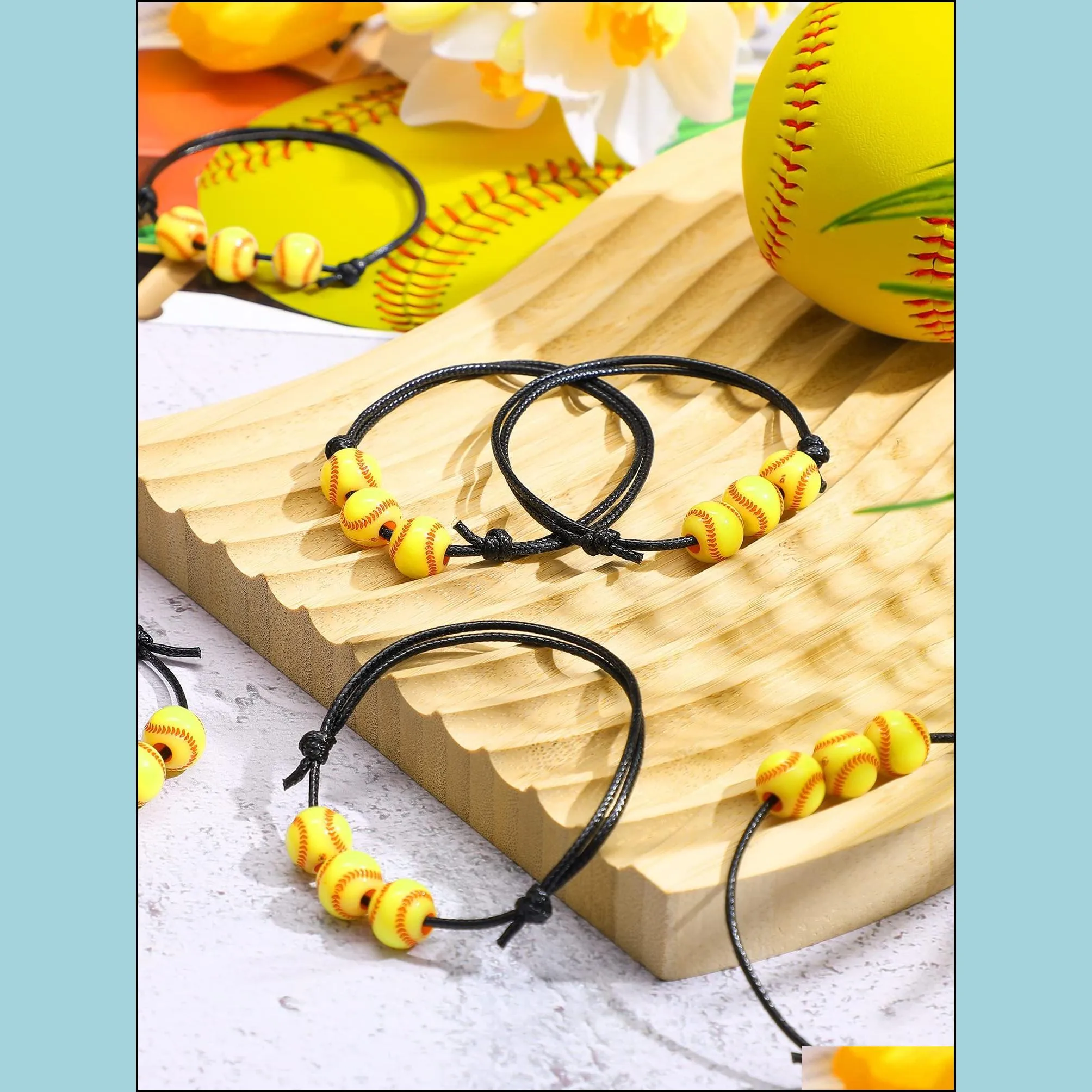 charm bracelets softball wristbands yellow beads adjustable inspirational sport ball bracelet for teens adts birthday party luckyhat