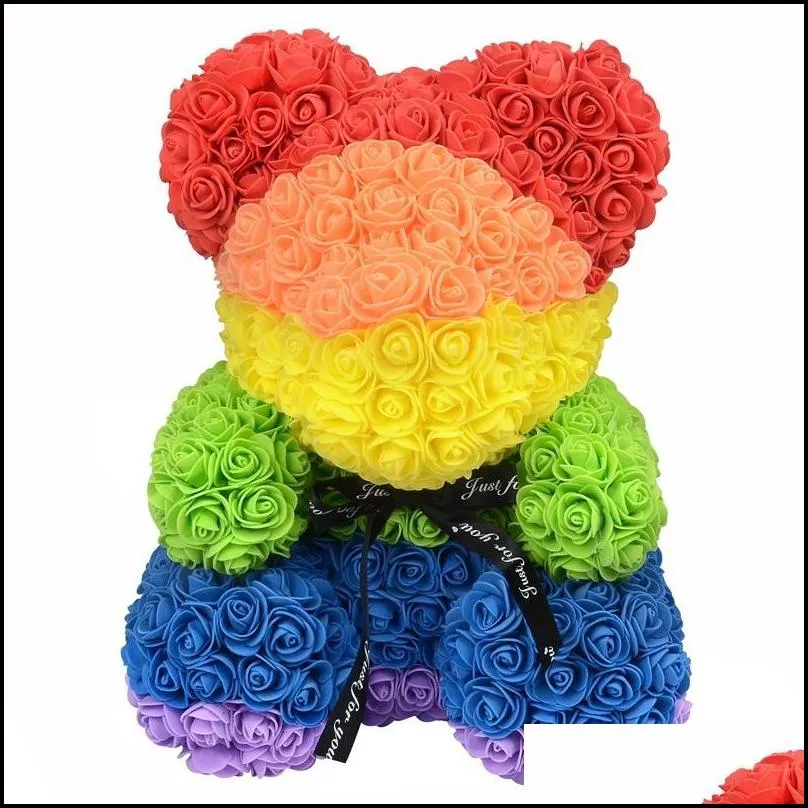 40 cm dropshipping bear rose with heart big red teddy flower artificial decoration christmas gifts for women valentines gift t200903
