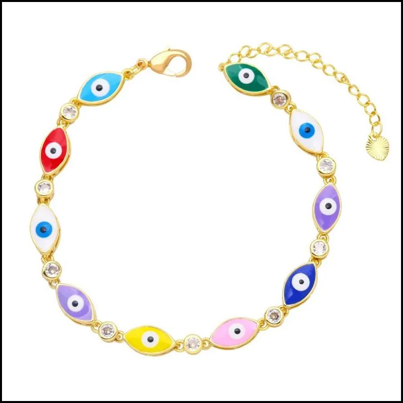 hot selling bohemian style enamel oval evil eye charm bracelet jewelry for women gift
