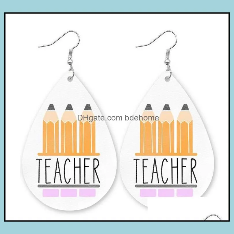 leather dangle earrings math teacher pencil water drop earring fashion jewelry graduation season gifts wholesale