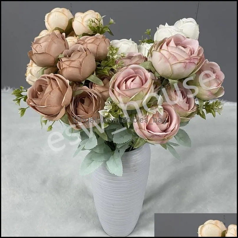 9 heads artificial peony rose flowers camellia silk fake flower wedding centerpieces home party decor