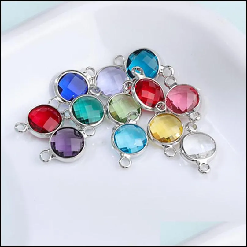 wholesale diy jewelry double hook charms 18k gold plated 8mm round crystal birthstone