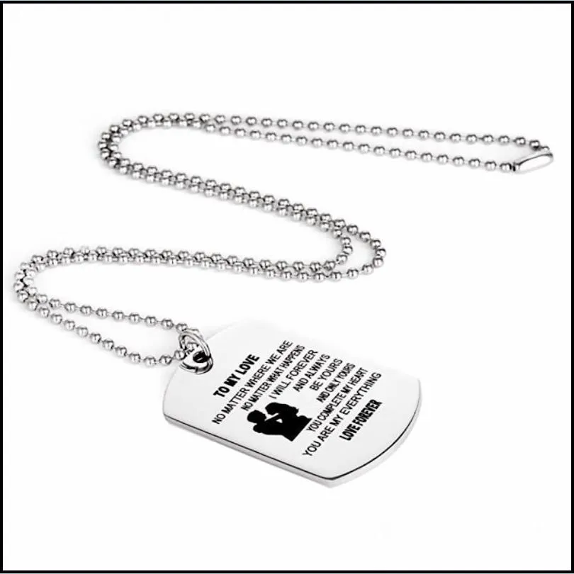 stainless steel necklace to my love couple dog tag necklaces love forever jewelry present love necklaces