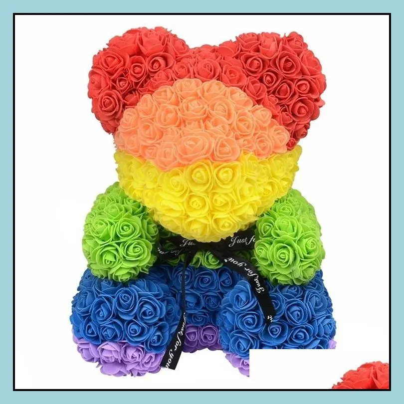 40 cm dropshipping bear rose with heart big red teddy flower artificial decoration christmas gifts for women valentines gift t200903
