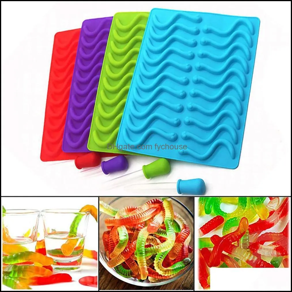 uarter high quality silicone gummy mold creative worm candy tray molds heatresistant snakes chocolate mould