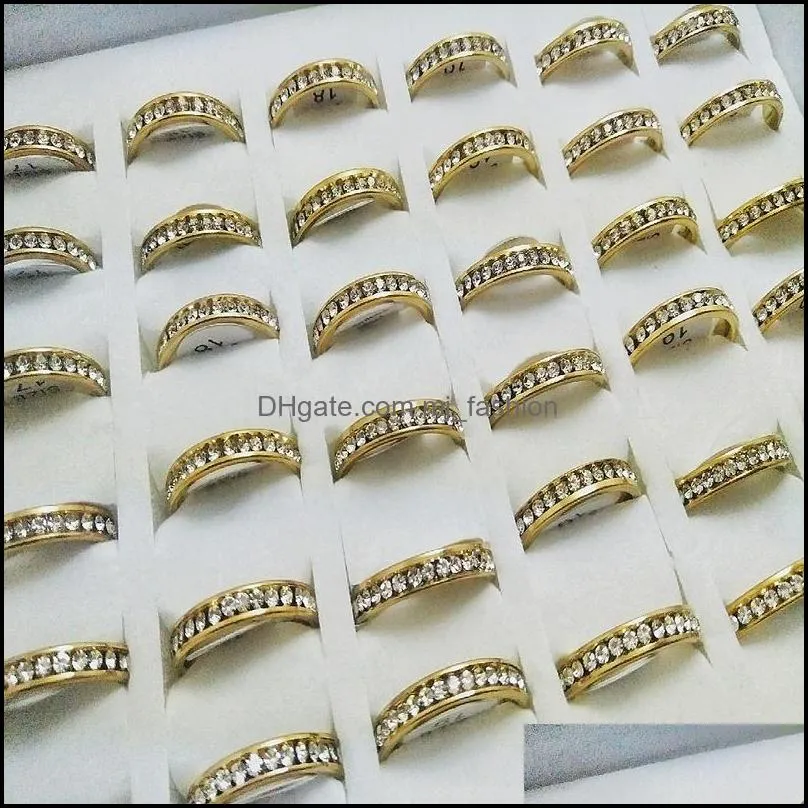 wholesale 30 pcs zircon from the round ring comfort fit stainless steel rings fashion band jewelry ring for man women