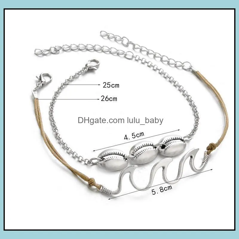 shell wave anklets foot chain multilayer silver shells anklet bracelet beach jewelry for women