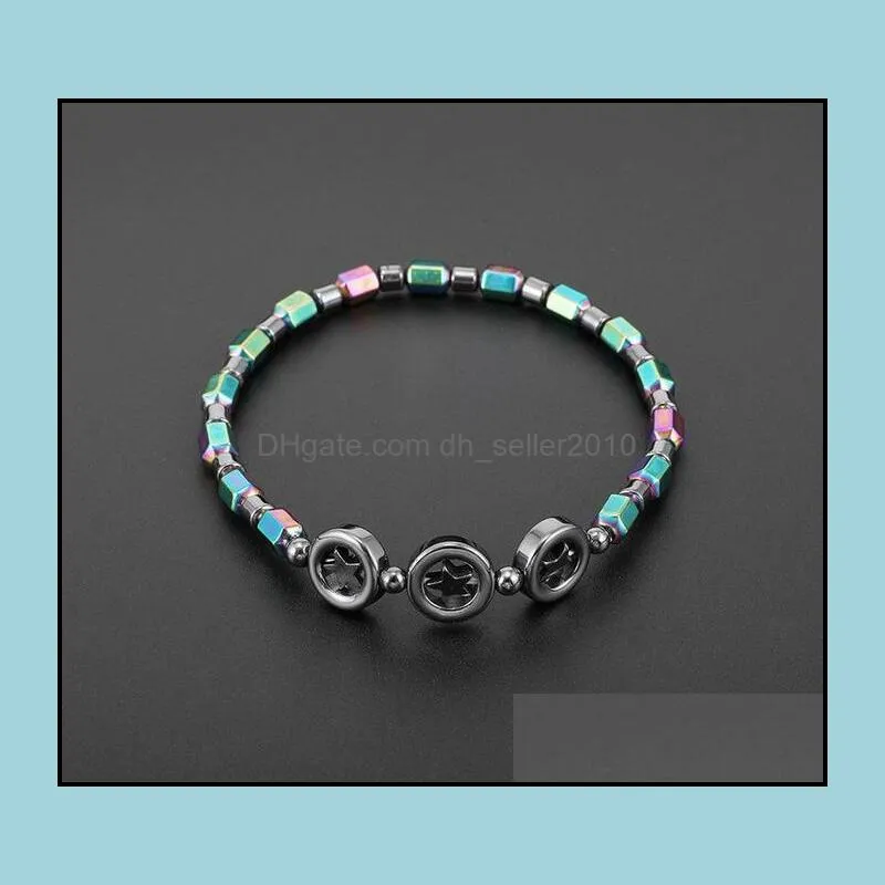 magnetic oval hematite stone bead anklets bracelet rainbow star women summer beach health energy healing anklets model foot jewelry