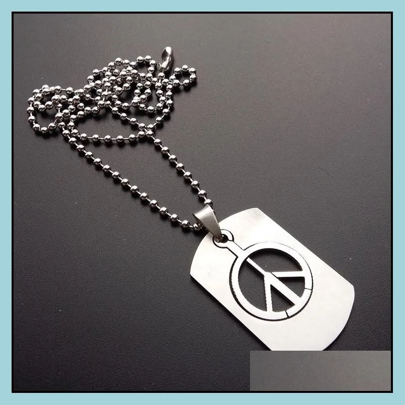 stainless steel necklace fashion boys long chain necklace antiwar peace sign symbol pendants necklaces