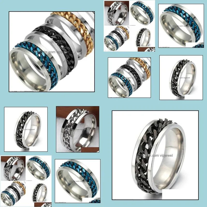 wholesale 40pcs spin chain assorted stainless steel rings fashion jewelry summer ring for man women party ring