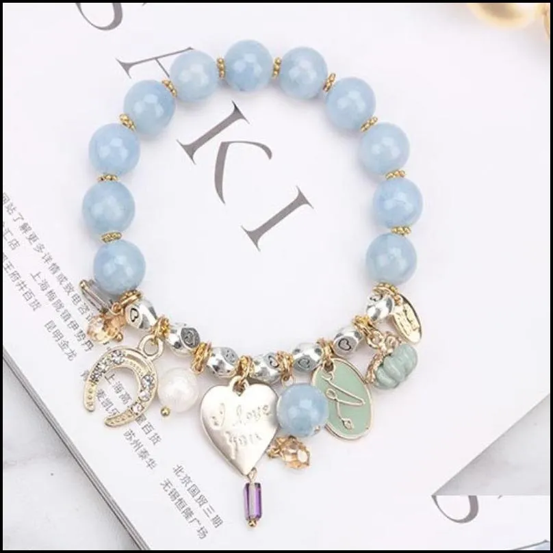luxury design womens holiday gift natural gemstone strands metal charm bracelet